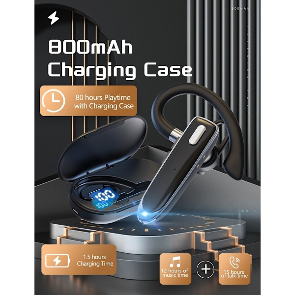 Bluetooth-headset, Trådlöst Bluetooth-öronsnäcka 120 Timmars Samtalstid Inbyggd Mikrofon för iOS Android Mobiltelefon, V5.3 Handsfree Hörlurar