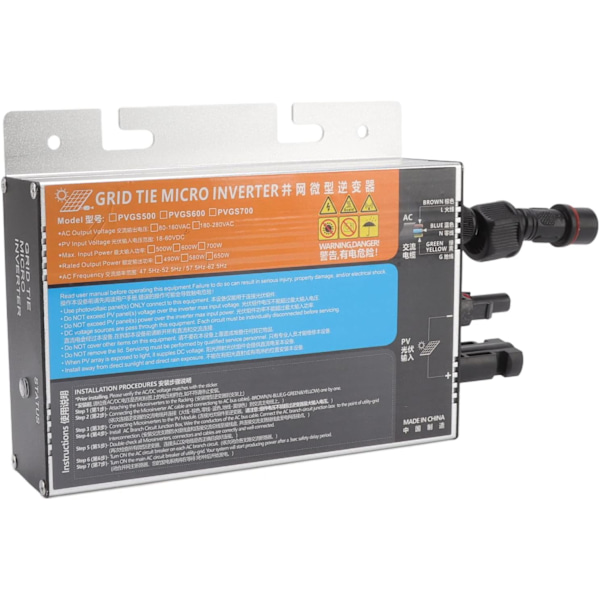 Solcells-inverter, nätinverter, ö-skydd, aluminiumlegering för hemmet PVGS-260W-18V-60V-AC220V