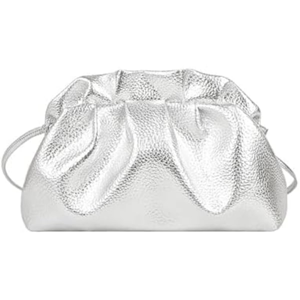 Damska Cloud-formad Dumpling Bag Mode Ruched Bag Clutch Plånbok Clip Axelväska Elegant Bankettväska Silver