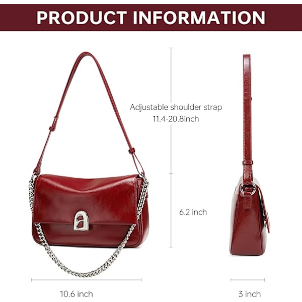 Läder Crossbody Väska för Kvinnor Liten Axelväska med Justerbar Rem Trendig Designer Handväskor röd