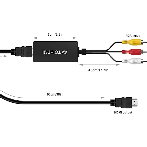 RCA till HDMI-omvandlare, AV till HDMI kompositvideo-ljudomvandlare, stöder PAL/NTSC för PS2, PS3, STB, VHS, VCR, Blu-Ray DVD