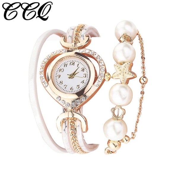 Ccq Dam Vintage Shining Pearl Armband Urtavla Analog Quartz Watch Y