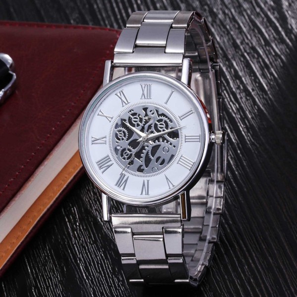 Ny Hot Fashion Elegant Quartz Business Hollow Watch Armbandsur i stål för män V