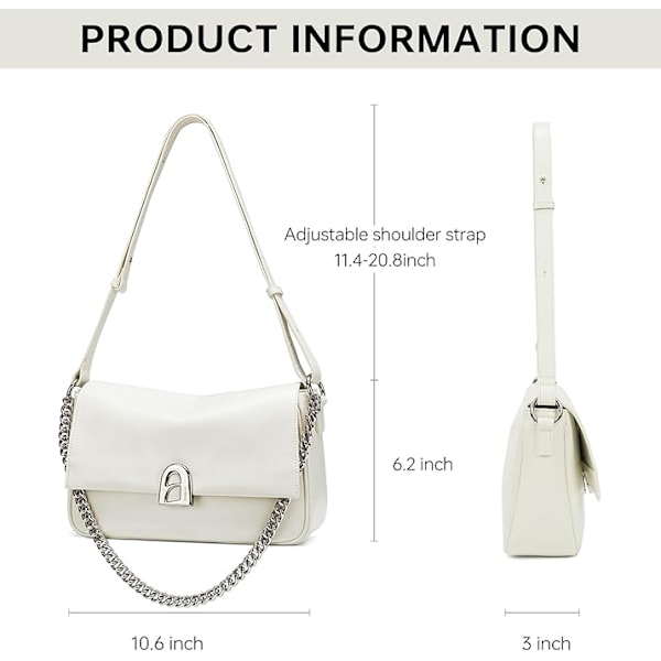 Läder Crossbody Väska för Kvinnor Liten Axelväska med Justerbar Rem Trendig Designer Handväskor vit