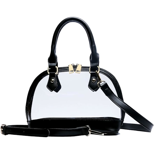 Elegant Klar Crossbody Satchel Handväska Stadium Godkänd Vegan Läder Konsertväska för Kvinnor och Tonårsflickor svart