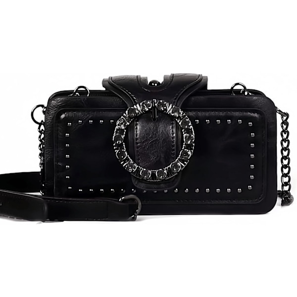 Liten Goth Vintage Vegan Läder Crossbody Väska med Flera Fack för Kvinnor svart