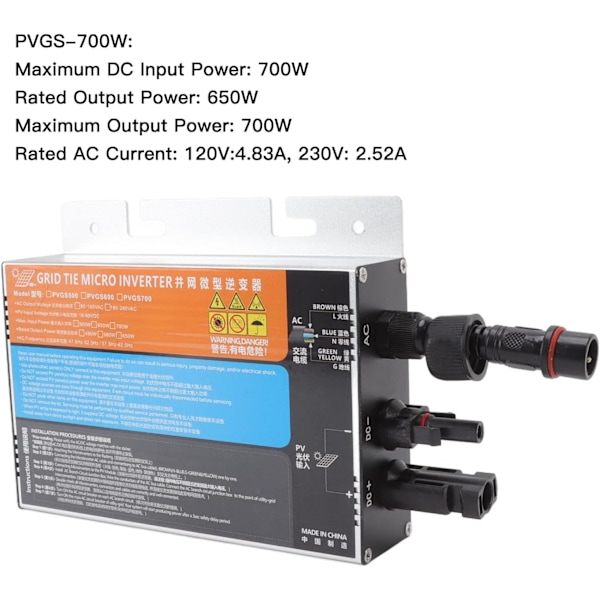 Solcells-inverter, nätinverter, ö-skydd, aluminiumlegering för hemmet PVGS-260W-18V-60V-AC220V