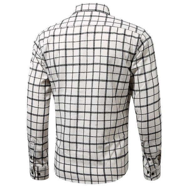Rutig flanellskjortor för män Långärmad Casual Button Down Slim Fit Outfit White M