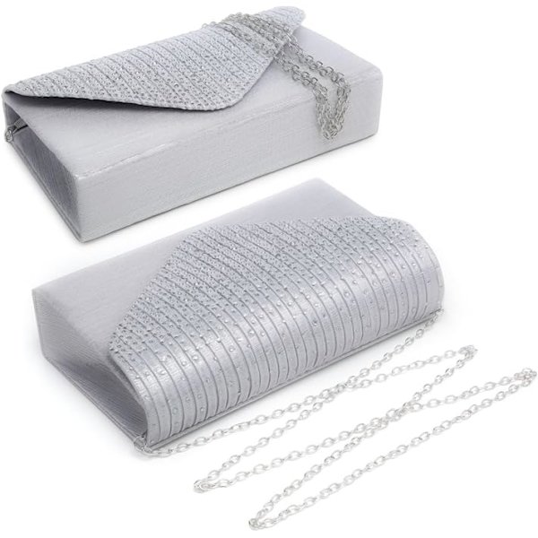 Damkvällsklänning Frosted Satin Clutch Väska Crossbody Handväskor Fest Bal Bröllop Kuvert Silver