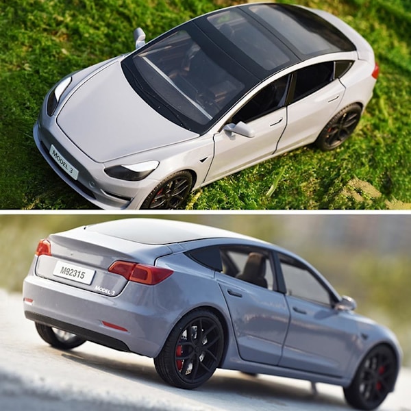 1/24 Skalig Diecast Bilmodell 3, Legering Diecast Leksaksbilar Drag tillbaka Leksaker med Ljud & Ljus, Fordon Leksaker för Barn Present Bilälskare Samling grå