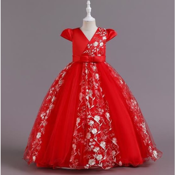 Prinsessklänning för flickor, lång spetsklänning för barn, prestationsklänning för flickor Red 160