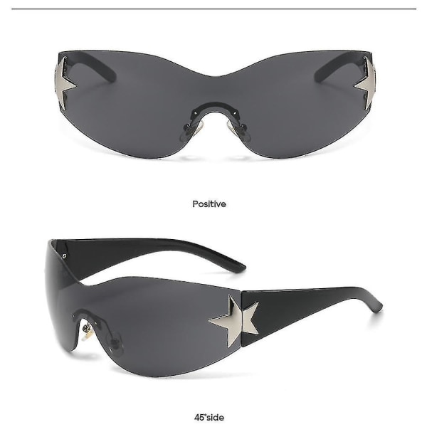 Båglösa Y2k-solglasögon,solglasögon Herrsolglasögon för kvinnor,båglösa Shield Y2k Wrap Around-solglasögon Trendiga Estetiska Y2k-glasögonskydd (svarta)