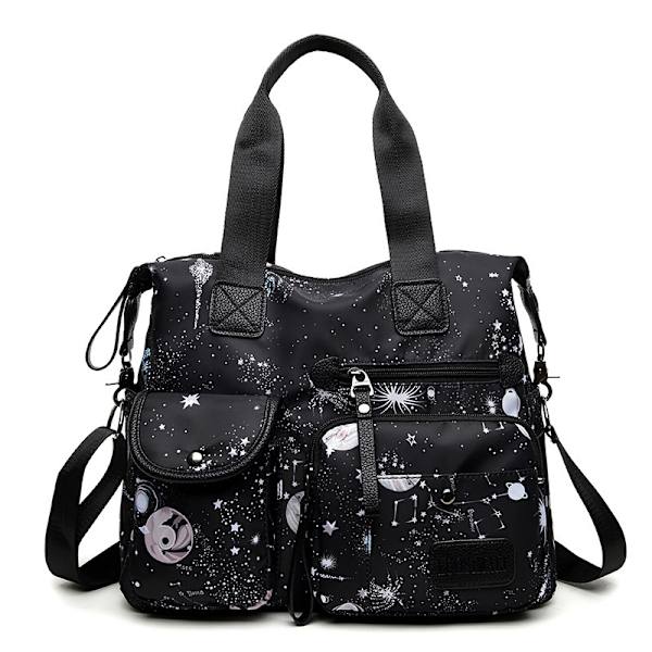 Tote Bag för Kvinnor, Handväskor och Handväskor med Flera Fack & Blixtlås, Lätt Dam Handtag Axelväska, Nylon Cross Body Messenger Bag - Svart