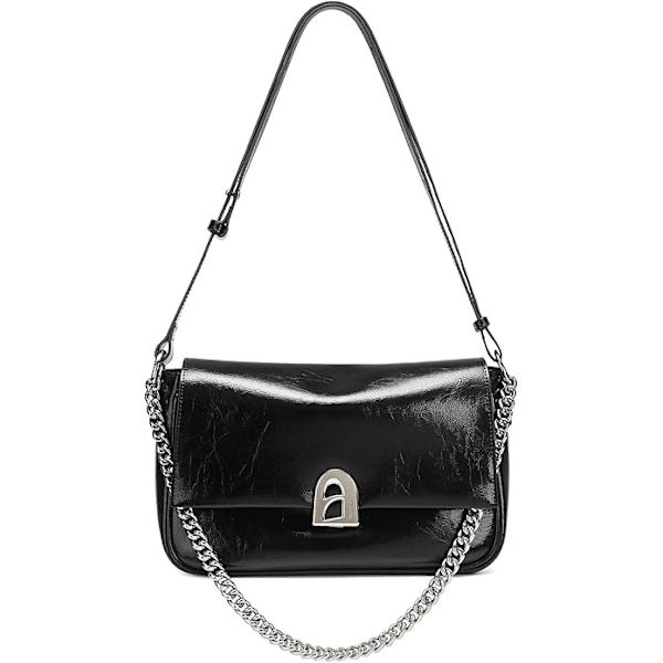 Läder Crossbody Väska för Kvinnor Liten Axelväska med Justerbar Rem Trendig Designer Handväskor svart