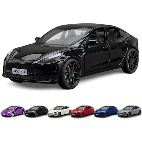 1/24 Skalig Diecast Bilmodell 3, Legering Diecast Leksaksbilar Drag tillbaka Leksaker med Ljud & Ljus, Fordon Leksaker för Barn Present Bilälskare Samling svart