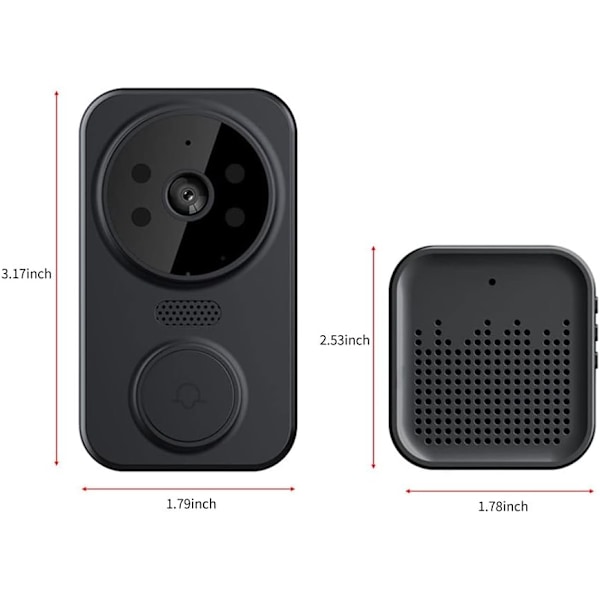 Trådlös Fjärrstyrd Videodörrklocka, Smart Hem Wifi Dörrklocka Utomhus Trådlös Dörrklocka Kamera Klocka Tvåvägs Ljud Intercom Nattseende Smart Life APP black