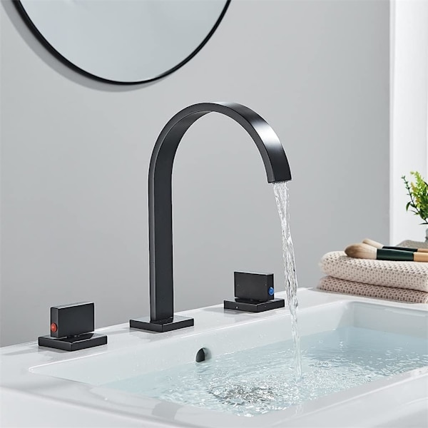 Tredelad Badrumsbänksblandare Modern Mjuk Utlöp Varm- och Kalltvattenblandare Kranar Däckinstallation silver