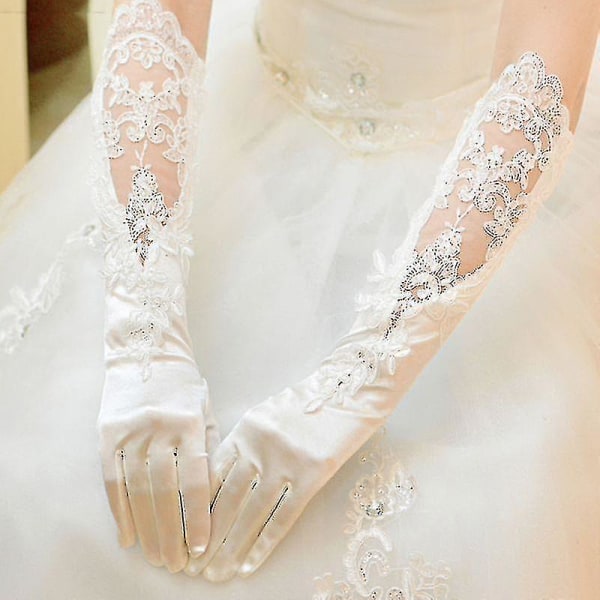 Bröllopshandskar för kvinnor Långa Tyll Brudspets Vita handskar