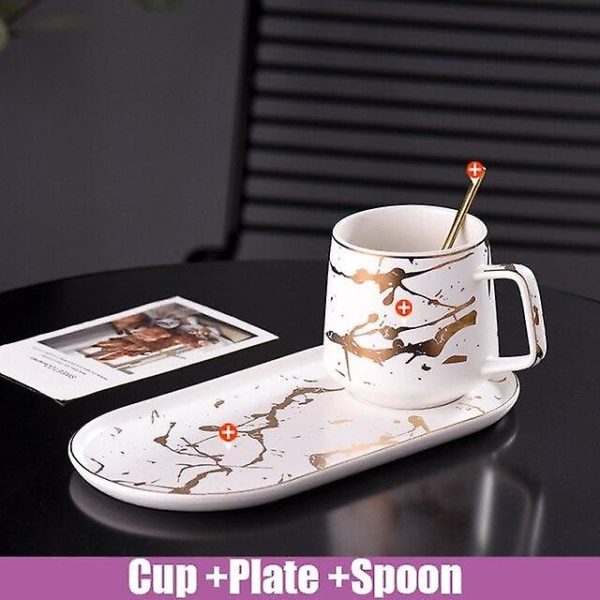 Marmor keramisk kaffekopp kreativ kopp och fat Set