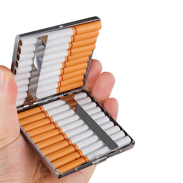 Cigarett Etui i Rostfritt Stål, Präglad, Bärbar, Fallskydd, Cigarett Dispenser F