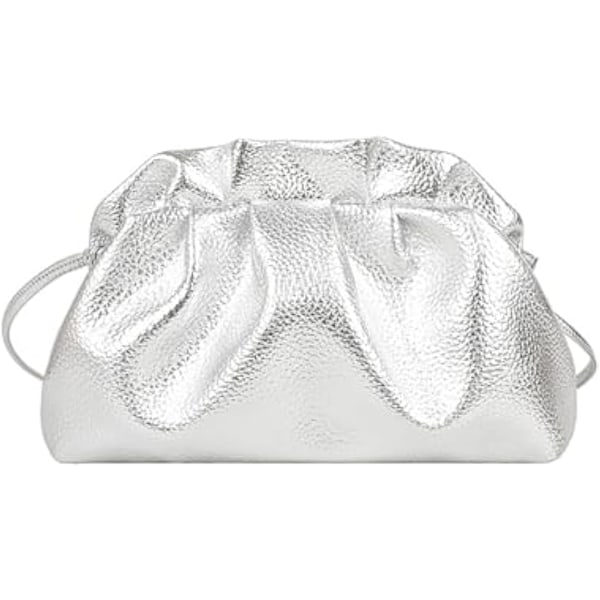 Damska Cloud-formad Dumpling Bag Mode Ruched Bag Clutch Plånbok Clip Axelväska Elegant Bankettväska Silver