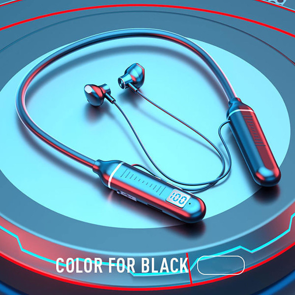 Led Digital Display Öronpropp Halsmonterad Brusreducering Stereoheadset med mikrofon Black