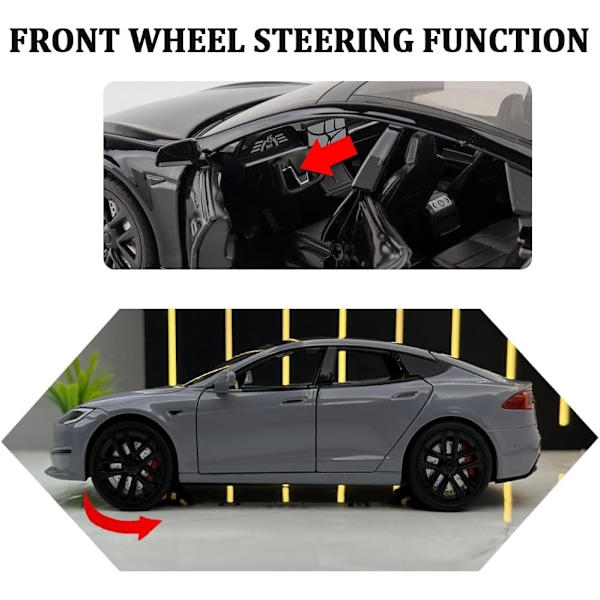 1/24 Skalig Diecast Bilmodell S, Legering Diecast Leksaksbilar Drag tillbaka Leksaker med Ljud & Ljus, Fordon Leksaker för Barn Present Bilälskare Samling grå