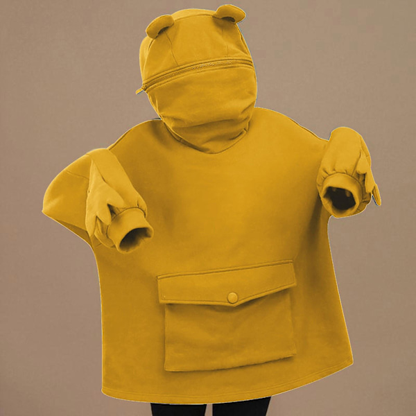 Fleece Hoodies Groda Hoodie Vinter Varma Tjocka Lösa Oversized Sweatshirt Ytterkläder Yellow M