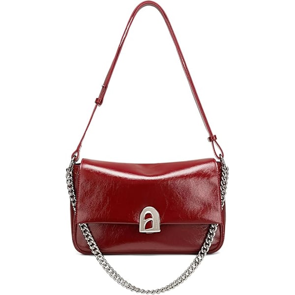 Läder Crossbody Väska för Kvinnor Liten Axelväska med Justerbar Rem Trendig Designer Handväskor röd