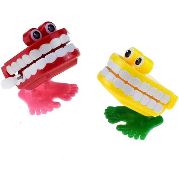 Söta roliga upplindade tänder leksaker 12-pack Quiver Teeth Wind-up leksaker Rolig tandvård bordsdekor Yellow