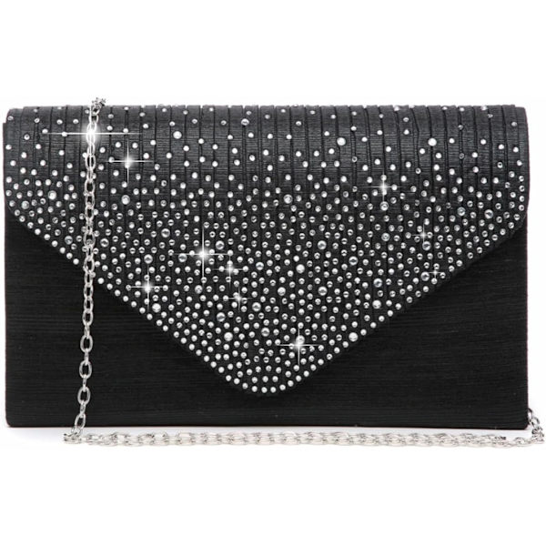 Damkvällsklänning Frosted Satin Clutch Väska Crossbody Handväskor Fest Bal Bröllop Kuvert Black