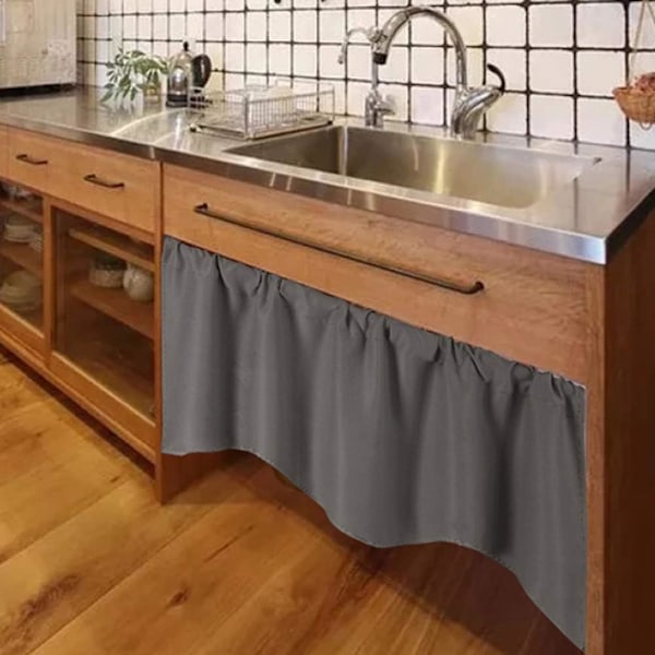 Massiv mörkläggningsgardinvalans för kök/sovrum med stångficka, vågig valans, korta gardinpaneler (132*46cm) Dark Grey