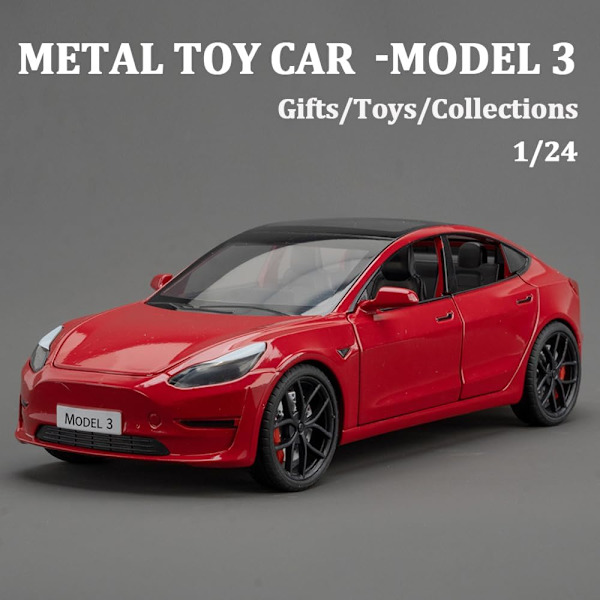 1/24 Skalig Diecast Bilmodell 3, Legering Diecast Leksaksbilar Drag tillbaka Leksaker med Ljud & Ljus, Fordon Leksaker för Barn Present Bilälskare Samling röd