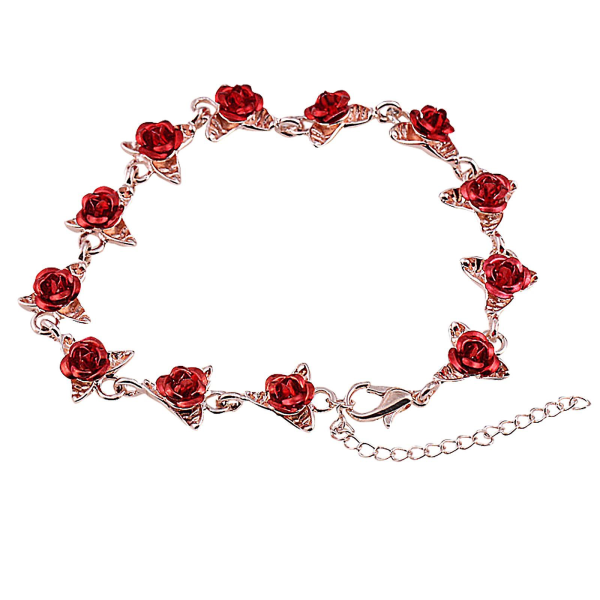 Rosa guld färg länk kedja romantiskt armband med röd emalj ros smycken
