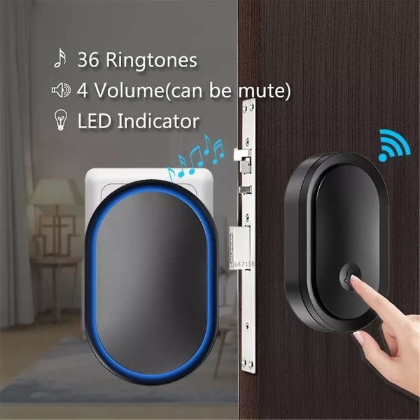 Inbrottssäker dörrklocka, Intelligent LED-dörrklocka för hushåll, 2 dörrklocka, 2 knappar black