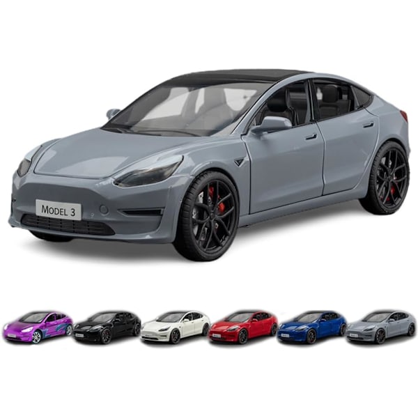 1/24 Skalig Diecast Bilmodell 3, Legering Diecast Leksaksbilar Drag tillbaka Leksaker med Ljud & Ljus, Fordon Leksaker för Barn Present Bilälskare Samling grå