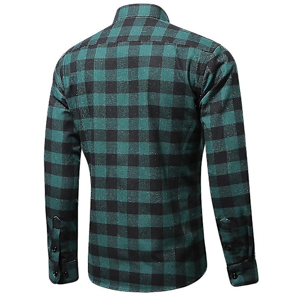 Rutig flanellskjortor för män Långärmad Casual Button Down Slim Fit Outfit Green 2XL