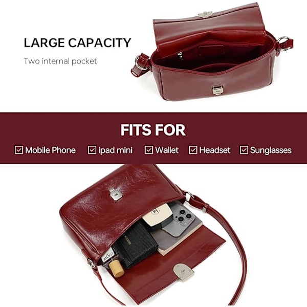 Läder Crossbody Väska för Kvinnor Liten Axelväska med Justerbar Rem Trendig Designer Handväskor röd