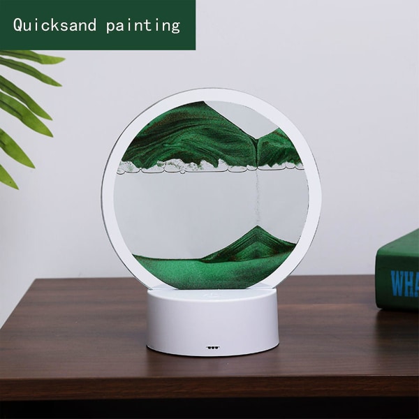 Tredimensionell bordslampa för sandmålning, rörligt timglas, dekorativ omgivande lampa, kvicksandsbordslampa i vardagsrummet i sovrummet (15 ml) Green