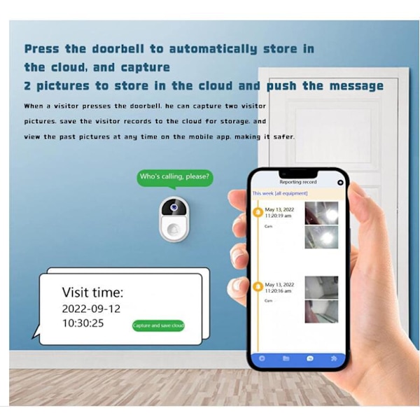 Smart Video Dörrklocka 1080P WiFi Kamera 2-vägs Video Intercom Utomhus Trådlös Dörrklocka Smart Life APP Säkerhetsskydd - Svart