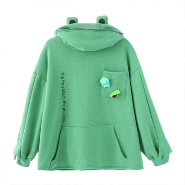 Fleece Hoodies Groda Hoodie Vinter Varma Tjocka Lösa Oversized Sweatshirt Ytterkläder Green S