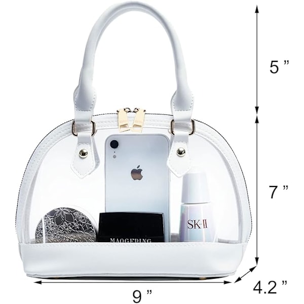 Elegant Klar Crossbody Satchel Handväska Stadium Godkänd Vegan Läder Konsertväska för Kvinnor och Tonårsflickor vit