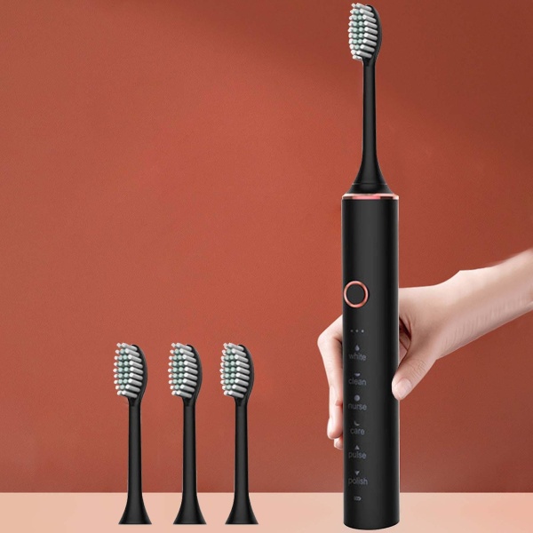 Elektrisk tandborste med 4 borsthuvuden Smart 6-växlad timer Elektrisk tandborste Black