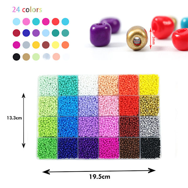 24 rutnät enfärgade glas hirsfrön pärlor DIY sträng pärlor smycken tillbehör 2 mm