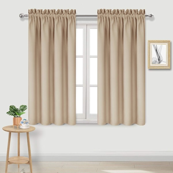 Mörkläggningsgardiner för sovrum – Gardinstångsficka, termiskt isolerade, energibesparande draperier för vardagsrum och kök, 2 paneler Beige 132X137cm