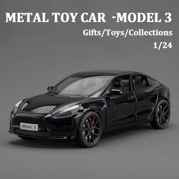 1/24 Skalig Diecast Bilmodell 3, Legering Diecast Leksaksbilar Drag tillbaka Leksaker med Ljud & Ljus, Fordon Leksaker för Barn Present Bilälskare Samling svart