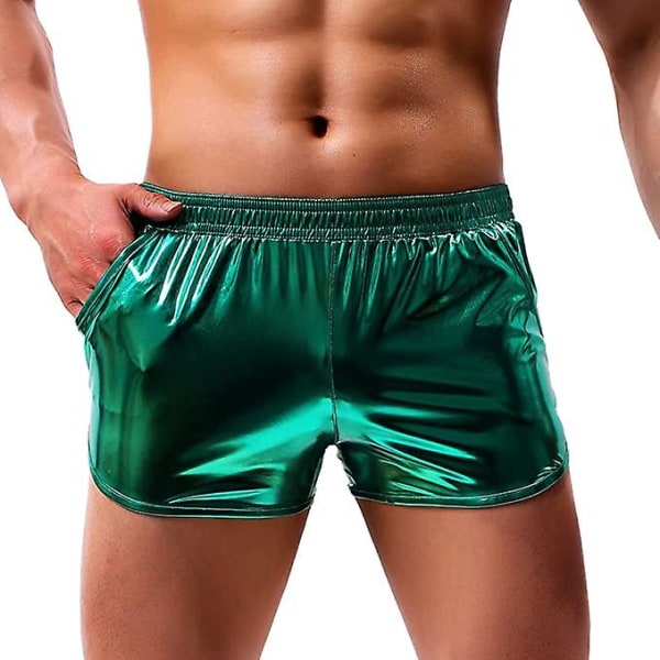 Sexiga metalliska glänsande boxer för män Sparkly Rave Hot Shorts med fickor Green S