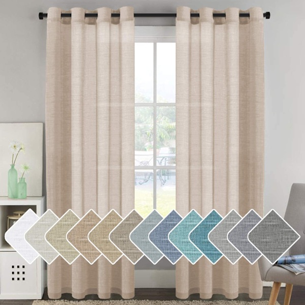 Linnegardiner Nickelögla Naturligt Linne Halvtransparenta Gardiner 2 Paneler, Sekretess Lägg till Premium Mjuk Rik Material Draperi för Sovrum/Vardagsrum Beige 2 Width 132cm x Height 183cm