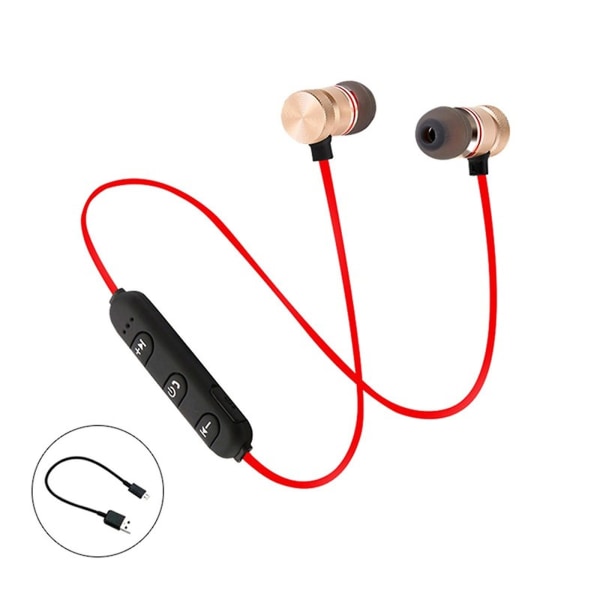 Nackband Bluetooth 5.0 hörsnäckor Sport magnetiska trådlösa hörlurar Stereo musik hörlurar metall hörlurar med mikrofon Red