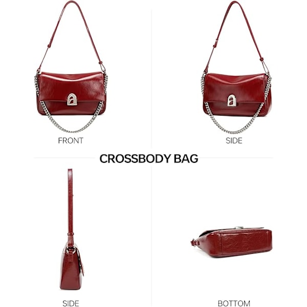 Läder Crossbody Väska för Kvinnor Liten Axelväska med Justerbar Rem Trendig Designer Handväskor röd